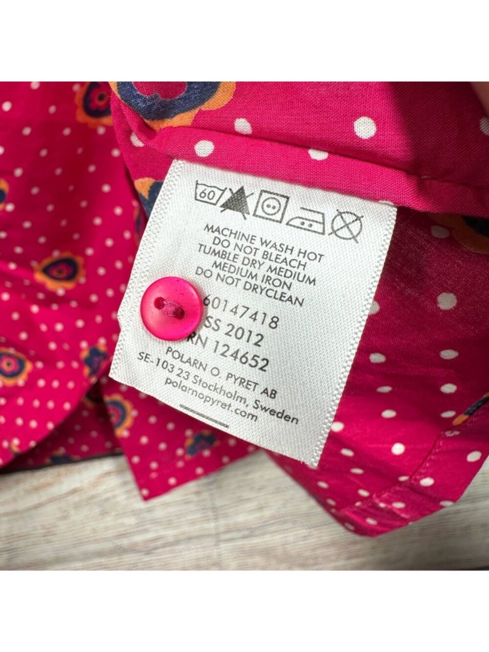 Polarn O. Pyret Girls 6-8Y Pink Floral Polka Dot Tunic Dress 3/4 Sleeve - Picture 8 of 9